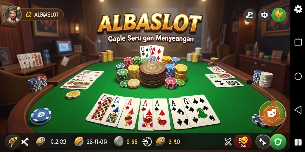 Tampilan gameplay seru ALBASLOT dengan suasana Gaple yang klasik.