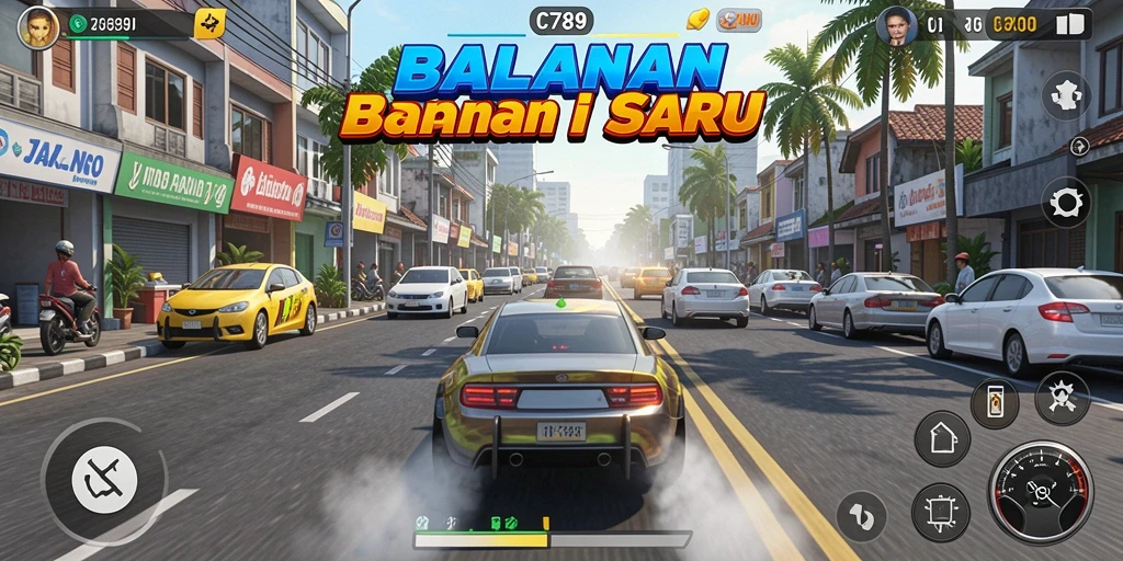 Tampilan gameplay C789 dengan balapan seru di lintasan.