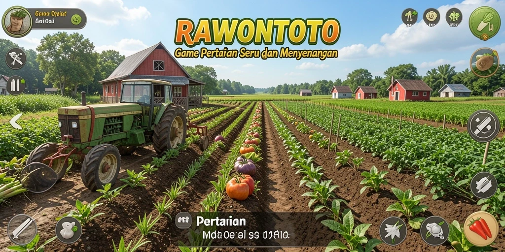 Tampilan gameplay RAWONTOTO yang menawan dengan aktivitas bertani.
